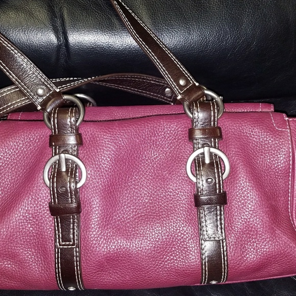 Coach Chelsea Wine Pebbled Leather Satchel Purse - Picture 2 of 6